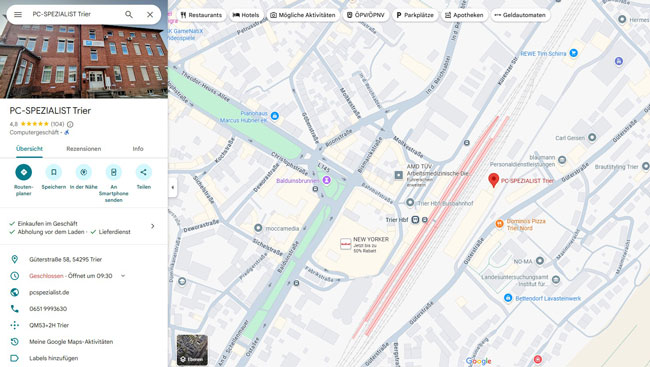Google-Maps-Funktionen | Unternehmensprofil. Bild: Screenshot PC-SPEZIALIST