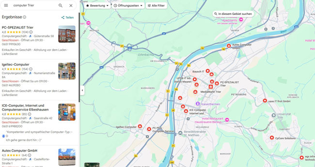 Google-Maps-Funktionen | Unternehmensprofil. Bild: Screenshot PC-SPEZIALIST