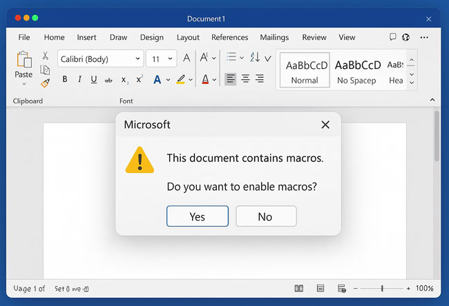 Makros: Office-Dokument mit eingebettetem Makrocode. Bild: ChatGPT (Bild erstellt mit KI)