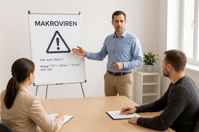 Mitarbeiter erhalten Schulung zu IT-Sicherheitsrichtlinien. Bild: ChatGPT (Bild erstellt mit KI)