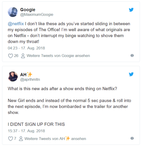 Netflix Werbung - Werbung auf Netflix - Binge Watching - Streamingdienst. Foto: Screenshot