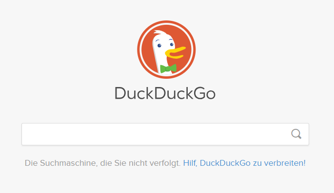 Screenshot der Seite DuckDuckGo, mit der ihr anonym im Internet surfen könnt.