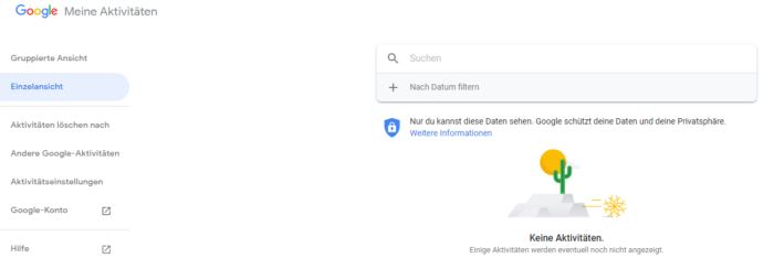 Der Screenshot zeigt die Seite „Meine Aktivitäten“ bei Google.