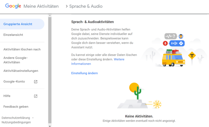 Der Screenshot zeigt eure Google-Aktivitäten zum Thema Spracheingabe.