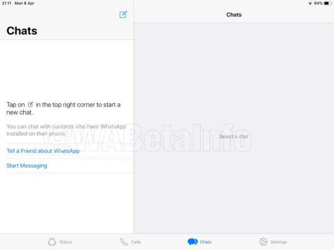 Bei der WhatsApp-Version für's iPad kann die Chat-Ansicht auch im Landscape-Modus genutzt werden. (Bild: WABetaInfo)