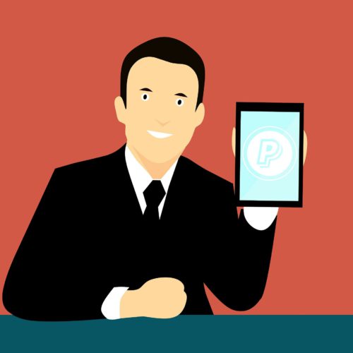 Gezeichnetes Bild zeigt Mann im Anzug mit Handy und PayPal-Logo. Geht es hier um Dreiecksbetrug? Bild: Pixabay