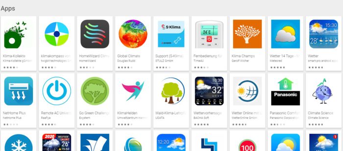 Screenshot der Klima-App im App Store von Google.