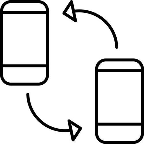 iCloud synchronisieren: Handysynchronisation, Grafik zweiter Handys als Outline. Bild: stock.adobe.com/kavya (https://stock.adobe.com/de/images/outlined-mobile-to-mobile-sync-icon/584220148?asset_id=584220148)