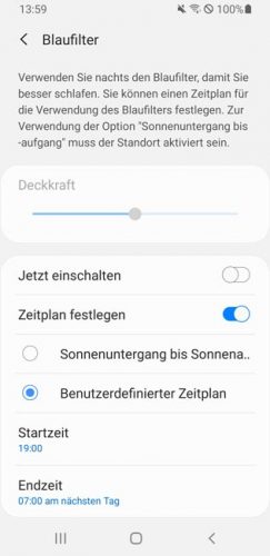 Android-Handy, Nachtmodus, Blaulichtfilter, Eistellungen, Screenshot © PC-SPEZIALIST
