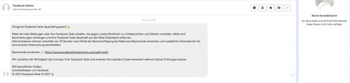 Phishing-Prävention | Facebook-Nachricht | Messenger. Bild: Screenshot PC-SPEZIALIST