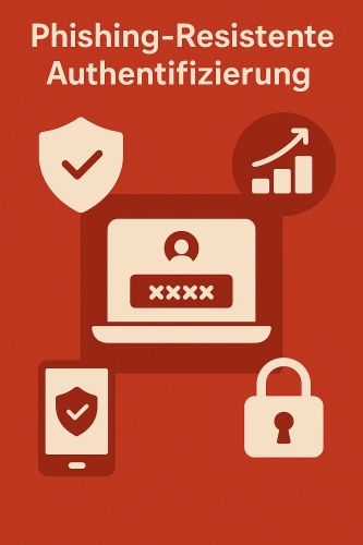 Schematische Infografik im Flat-Design-Stil zeigt sichere Login-Prozesse mit Symbolen für Passwort, Smartphone, Schloss, Schutzschild und moderne Authentifizierungsmethoden auf rotem Hintergrund. Bild: ChatGPT