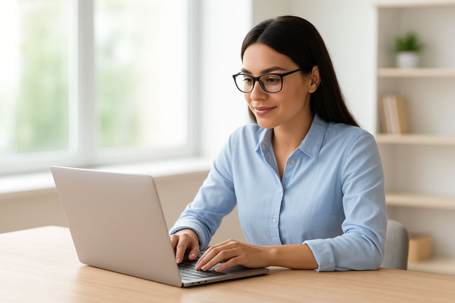 Employer Branding: Bewerberin schaut sich die Karriereseite eines Unternehmens am Laptop an. Bild: ChatGPT (Bild generiert mit KI)