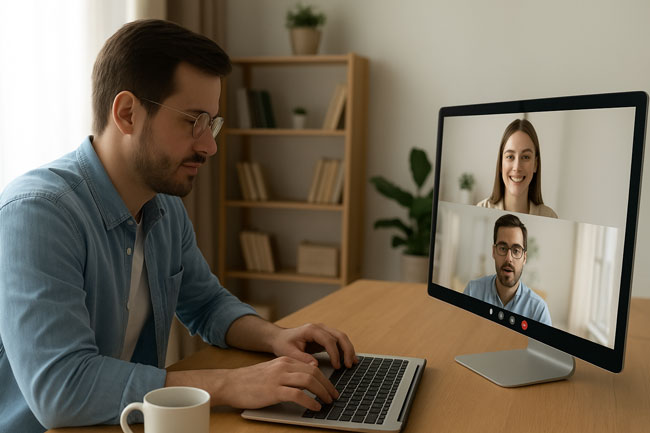 Mitarbeiter arbeiten flexibel mit Laptop und Cloud-Tools im Homeoffice. Bild: ChatGPT (Bild generiert mit KI)