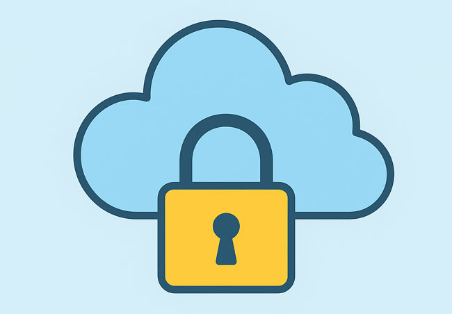 Verschlüsselte Cloud mit Sicherheitsschloss als Symbol für Datenschutz. Bild: ChatGPT (Bild erstellt mit KI)