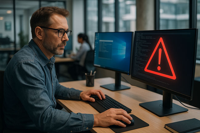 LOTL-Angriffe | Cyberkriminalität | Mitarbeiter am Arbeitsplatz. Bild: ChatGPT (Bild erstellt mit KI)