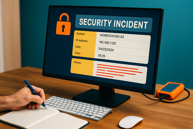 LOTL-Angriffe | Notfallplan | technische Darstellung auf einem Monitor. Bild: ChatGPT (Bild erstellt mit KI)