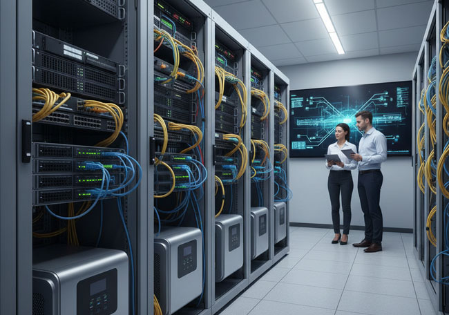 Sichere USV | Serverraum. Bild: Gemini (Bild erstellt mit KI)