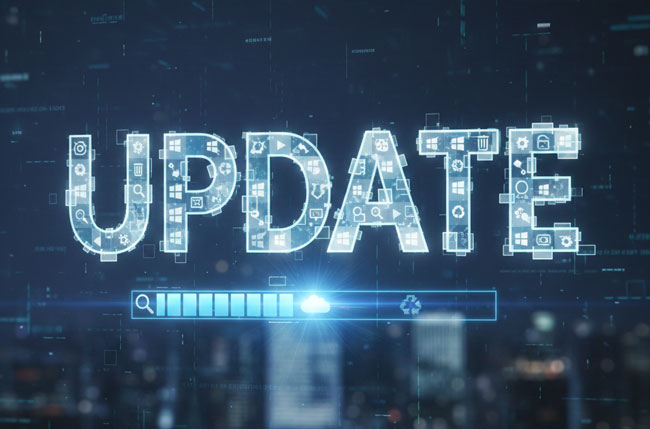 Update-Fehler: Schriftzug Update mit Windows-Symbolen. Bild: Gemini (Bild erstellt mit KI)