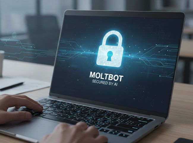 Ein Schlosssymbol auf einem Laptop-Bildschirm zur Darstellung der Sicherheit von Moltbot. Bild: Gemini (Bild generiert mit KI)