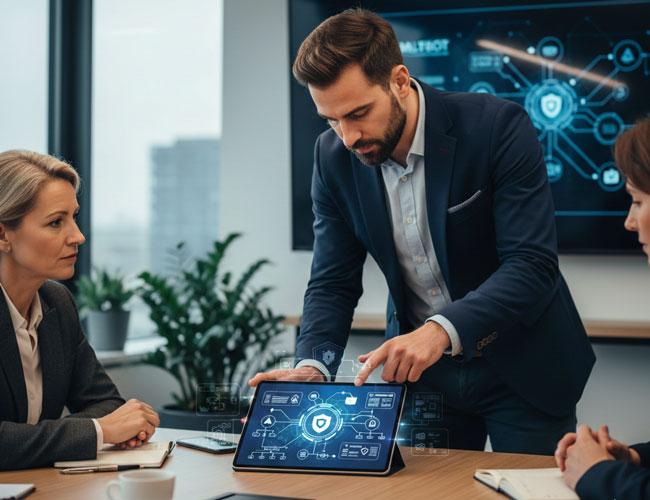 Ein IT-Experte berät einen Kunden zum sicheren Einsatz von Moltbot. Bild: Gemini (Bild generiert mit KI)