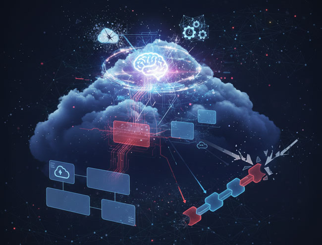 Wolke, die Cloud symbolisiert, mit lateralen Bewegungen. Bild: Gemini (Bild erstellt mit KI)