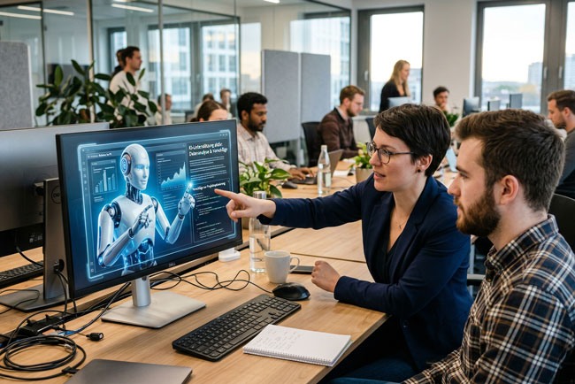 Microsoft-Copilot-Rückzug | KI-Nutzung im Büroalltag. Bild: Gemini (Bild erstellt mit KI)