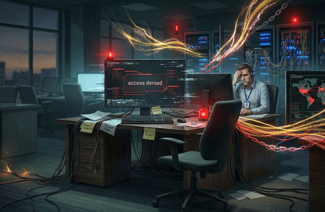 Credential Stuffing | Büro | Angriffsfolgen. Bild: Gemini (Bild erstellt mit KI)