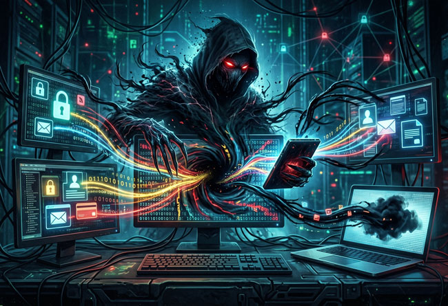 Infostealer arbeiten unerkannt und stehlen sensible Daten. Bild: Gemini (Bild erstellt mit KI)