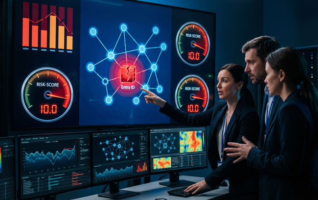 Windows-Defender-Sicherheitslücke: Mitarbeiter betrachten Reportings zu Sicherheitslücken an mehreren Bildschirmen. Bild: Gemini (Bild generiert mit KI)